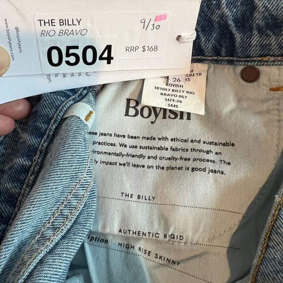 Boyish THE BILLY High Rise Skinny Rigid Denim Jean Sz 26 in RIO BRAVO - Picture 7 of 10
